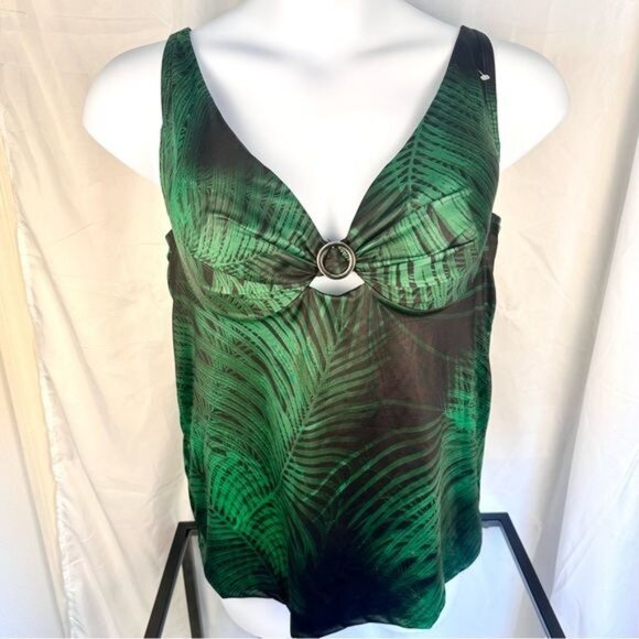 Lane Bryant Swim by Cacique Palm Print Tankini Top w/ Underwire Plunge Bra 38DD - Picture 2 of 5